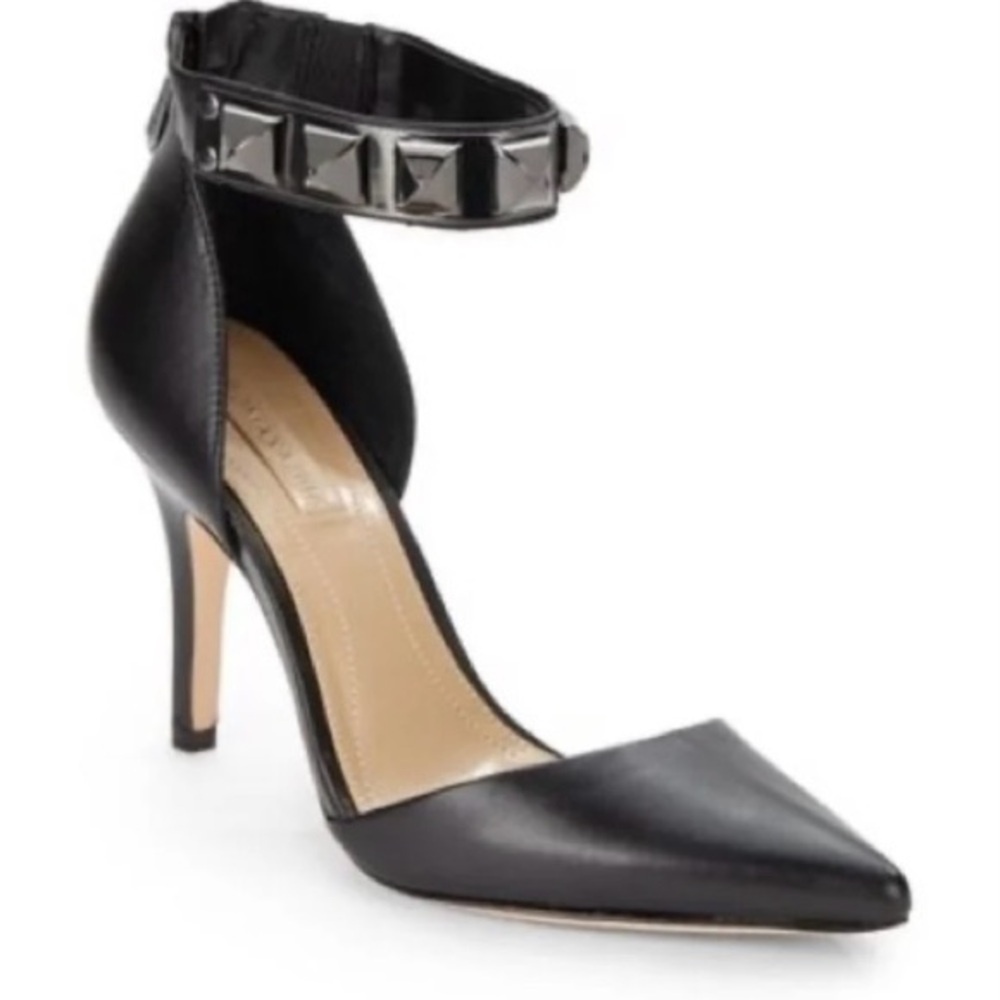 BCBGMaxAzria Black Studded Ankle Strap High Heels Size 9.5
